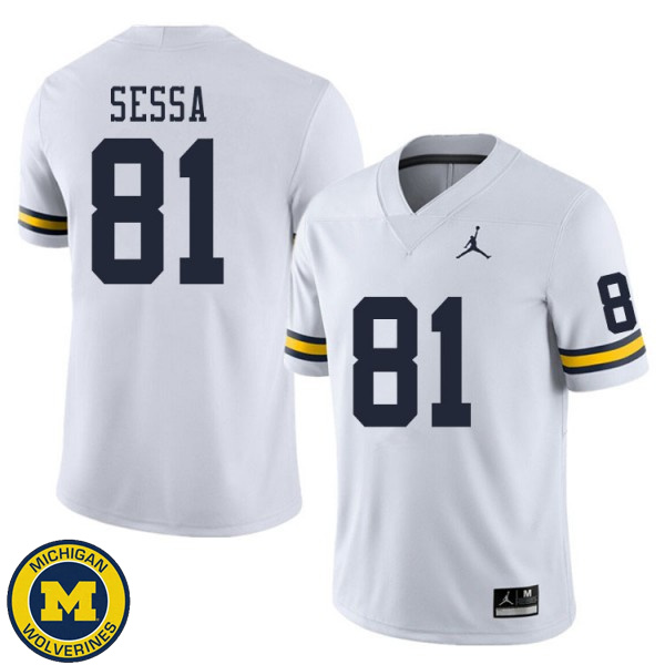 Mens University of Michigan #81 Will Sessa White Replica Stitch Jersey